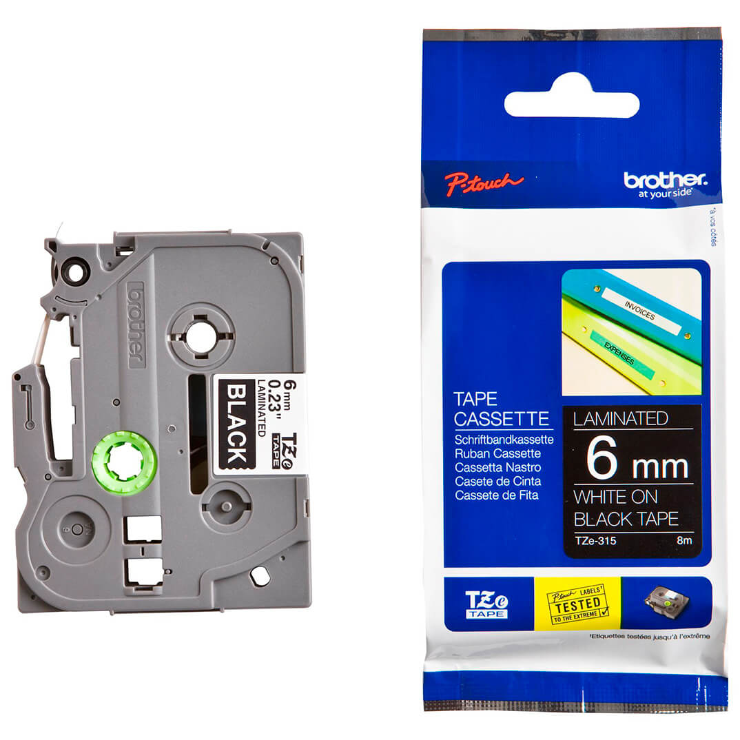 Cinta laminada Brother 6mm blanc/negre TZE315