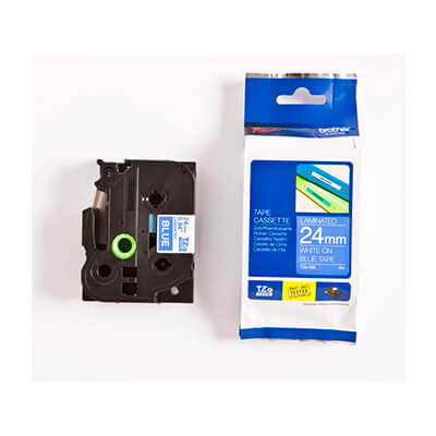 Cinta laminada Brother azul/blanco TZE555