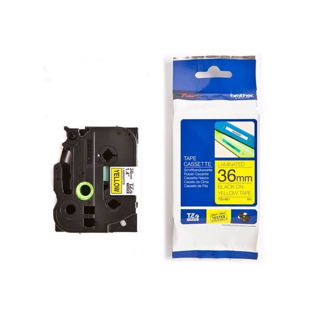 Cinta laminada Brother negre/groc TZE661