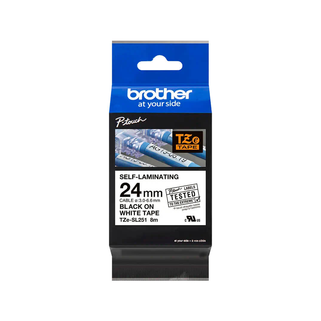 Cinta Brother autolaminada 24mm negre/blanc