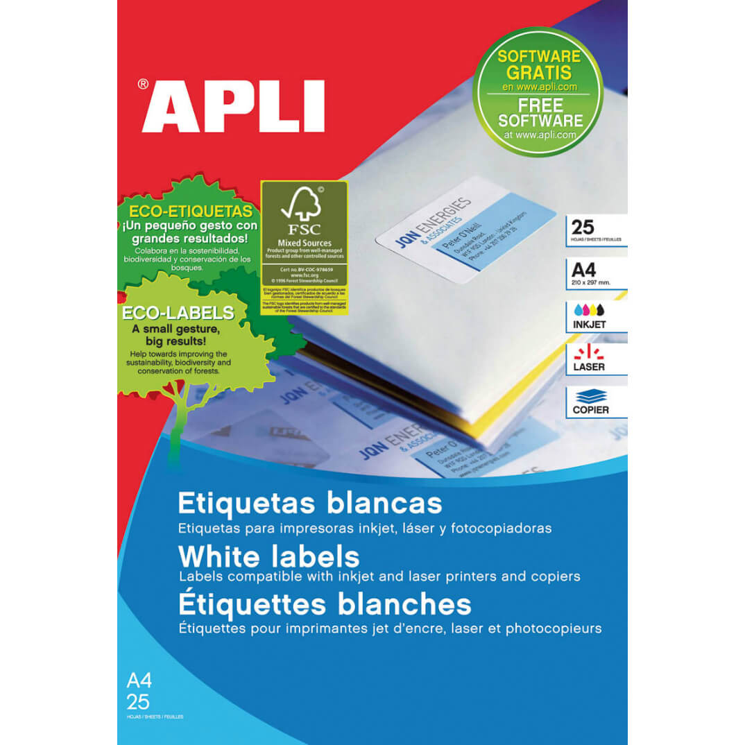 Etiquetas adhesivas 105x37mm 25 hojas