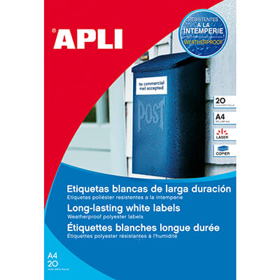 Etiquetes adhesives intempèrie A4 20f 64,6x33,8mm